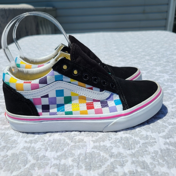 COPY - Vans Pride Multi Color Chekered Suede Lace Up Kids Sneakers Size 3 - Picture 5 of 11